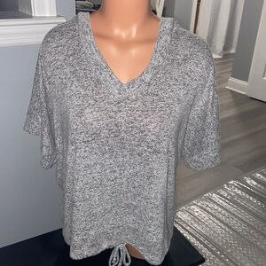 Casual women's cropped, short sleeve relaxed, hooded sweater, Hepburn apparel L